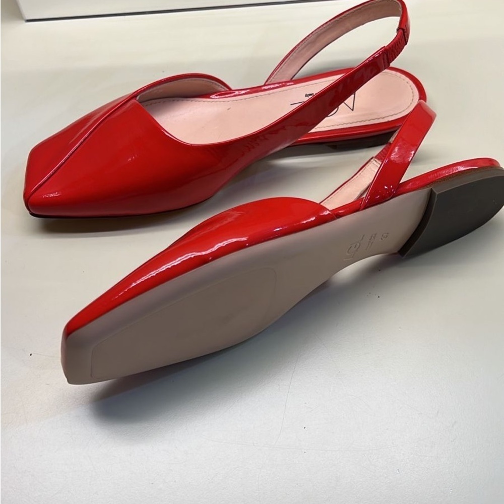 AGL Red Patent Slingback Flats | Italian Designer Square Toe Shoes NWT - Picture 3 of 7